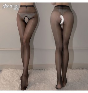 FEE ET MOI Shine Anti-slip Waist High Hollow Stockings (Black)